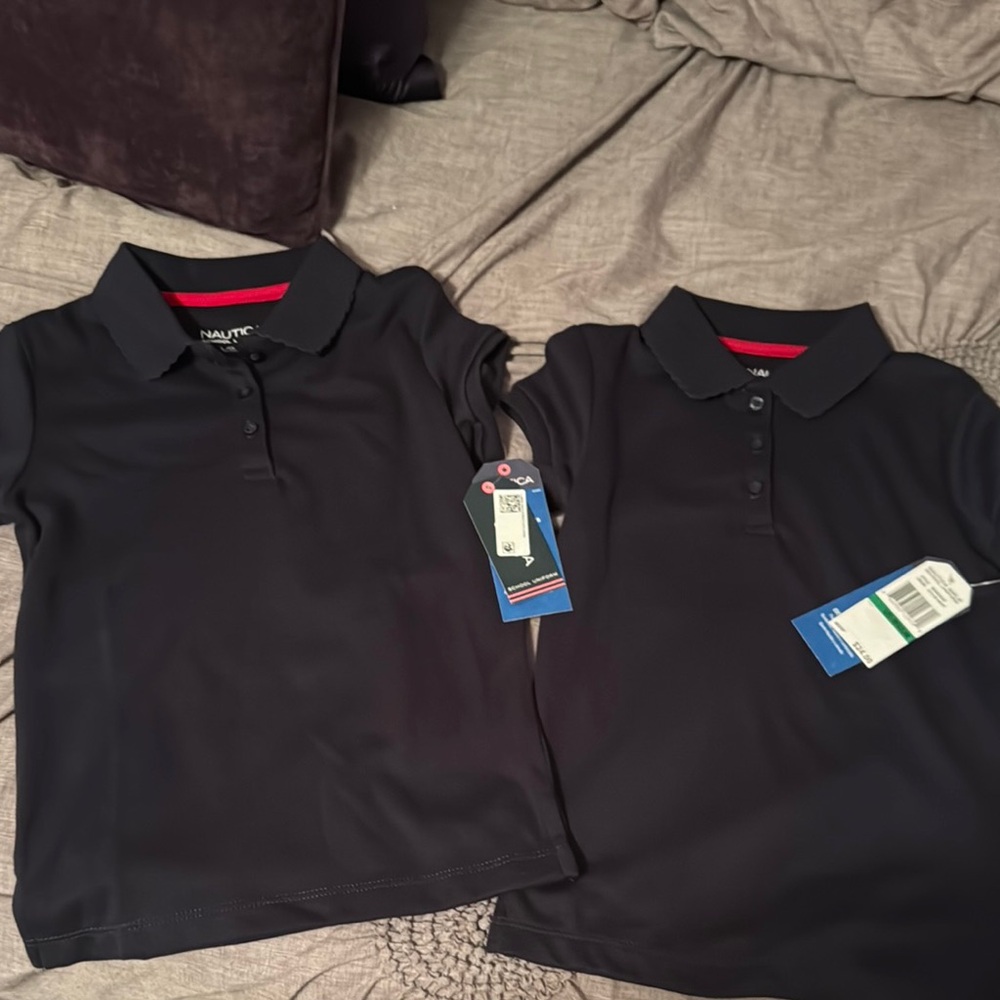 Nautica Blue Polo Shirt Classic Cotton Blend 2 girls uniform shirts size 6